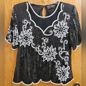 Royal Feelings Pearl Sequin Beaded Top SZ:M